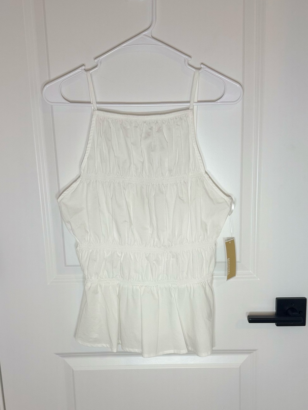 Michael Kors White Smocked Peplum Cami Top - Picture 2 of 6